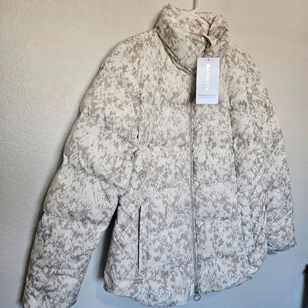 NWT Athleta | Downtown Puffer Python Seasalt Print PufferDown Jacket Women Large - Picture 6 of 11